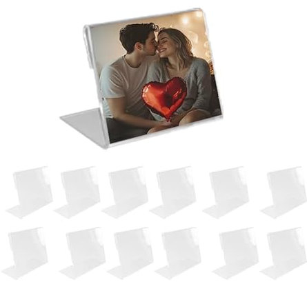 12 Pcs Small Acrylic Photo Album & Transparent L-Shaped Display Stand - 7.5x5.5cm Clear Plastic Photo Frame for Desktop, Tabletop Memories