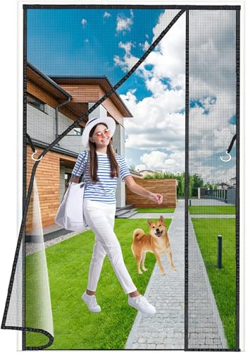 Luxvix Magnet Fliegengitter, 90x205 cm Seitliche Öffnung Fliegengitter Balkontür Ohne Bohren Insektenschutz Fliegenvorhang aus Polyester Netz, mit Klebeband, für Terrassentür Kellertür ‎Schwarz