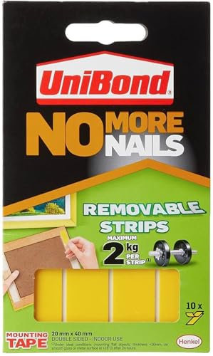 ASA®No More Nails Removable Strips, Double Sided Sticky Tape for Interior Use,Removable Picture Hanging Strips, Translucent Tape, Pack of 10 - Yellow