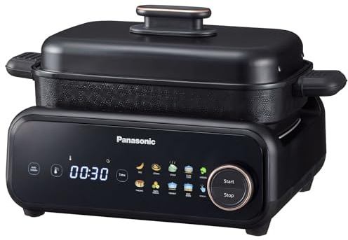 Panasonic NF-GM400 Multi-Cooker Elettrico 4 in 1, Griglia elettrica, Friggere, Cottura Lenta, BBQ, Vapore, Saltare, 1400W, 40-250°C, 9 Modalità Automatiche, Piastre lavabili in lavastoviglie