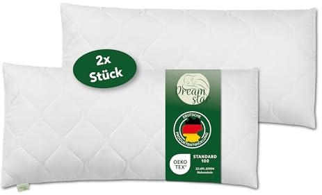 DREAMSTAR Kopfkissen 40 x 80 cm [2er Set] ORIGINAL 450g Kissen-Füllung | MEDIUM Kissen mit Reißverschluss zum Anpassen | waschbar bis 60 Grad | Allergiker geeignet | 40 x 80 cm