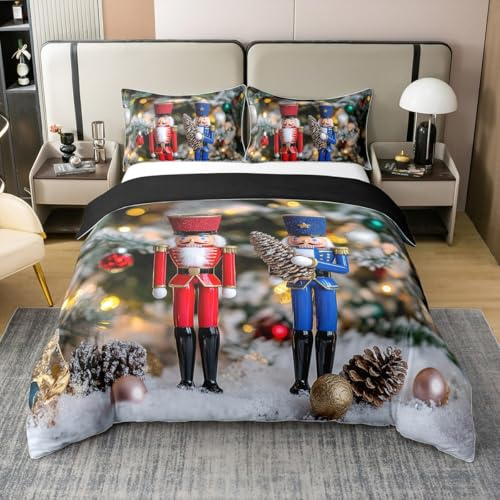 Christmas Nutcracker Bedding Set for Kids, Kawaii Ornaments Cotton Comforter Cover Pinecone Pine Tree Branch Bed Set Super King, Soldier Royal Guarder Comforter Cover, Christmas Decorations Indoor