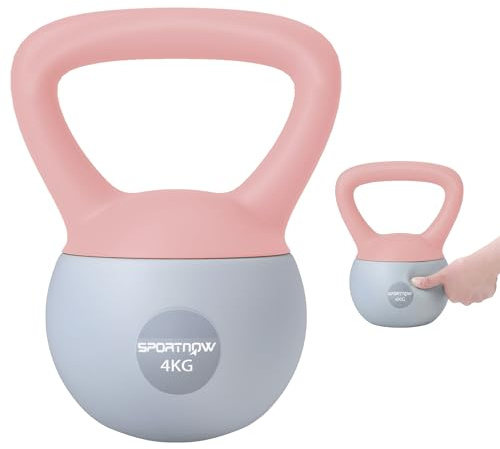 SPORTNOW Pesa Rusa 4 kg, Soft Kettlebell Relleno de Arena Metálica y Mango Antideslizante, para Entrenamiento Culturismo, en Casa, Gimnasio, Rosa Palo y Gris