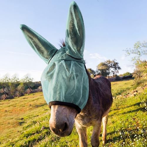 Yeyeplum Mini Donkey Fly Mask with Ears Protection Breathable Mule Fly Mask with Long Ears Protection from Insects and Bugs Soft Mesh with Adjustable Fastener Easy to Get on and Off(Lake Blue)