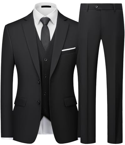 Autsel Mens Suits 3 Piece Slim Fit Two Button Blazer Waistcoat Trousers Set