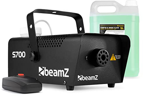 BeamZ S700 Nebelmaschine mit Flüssigkeit Set 700 Watt Rauchmaschine inkl. 5 Liter Nebelflüssigkeit, Party Fog Machine, Kabelfernbedienung, Partynebel für DJs, Hauspartys, Hochzeiten