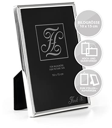 Fink Fotorahmen für Bild 10x15 cm silber -Metall versilbert - zum Aufstellen und Aufhängen - Vertikal und Horizontal - Ostergeschenk für Frauen