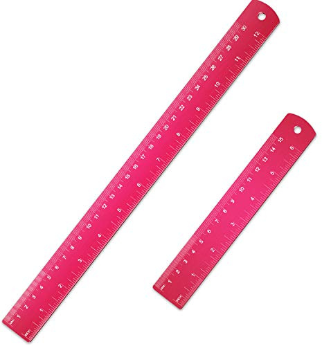 Stainless Steel Ruler and Metal Rule Kit with Conversion Table (Rose Red, 12 Inch, 6 Inch)