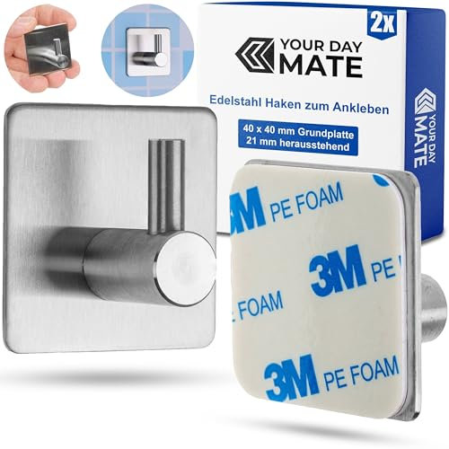Your Day Mate Ganci per asciugamani in acciaio inossidabile, Confezione 2 pezzi, Gancio doccia autoadesivo e antiruggine per bagno con adesivo, Senza perforazione, Ideale come porta accappatoio