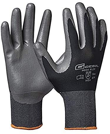 Gebol Midi Flex, 1 Paar Arbeitshandschuhe Herren, Nitril-beschichtete Montagehandschuhe für Nass- & Ölarbeiten, rutschfeste Handschuhe für Werkstatt & Garten, Gr. L (Gr.9), Schwarz
