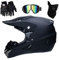 UIGJIOG Motorcross Helmet Matt Black,Full Face Off Road Crash Helmet with D.O.T Certified MX ATV BMX Racing Protective Gear Gift Goggle Glove Mask,A,M(54~55cm)