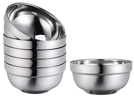 Angoily Juego de 6 Cuencos de Acero Inoxidable con Aislamiento de Doble Pared Cuencos de Arroz Pequeños Cuencos Metálicos para La Cocina (13CM)