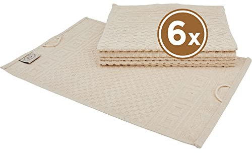 Carenesse 6er Gästetücher Set 30 x 50 cm Natur I 100% ungebleichte & ungefärbte natürliche Baumwolle Öko-Tex 100 I Frottee Gästetuch Set mit Waffelmuster & Bordüre I saugstark/weich