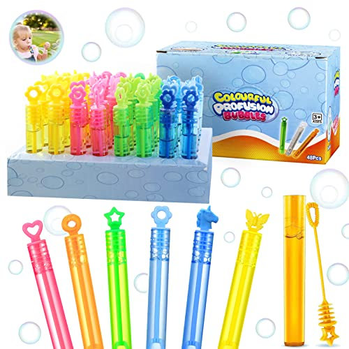 Zoonvii 48 Stück Mini Seifenblasen Set,Seifenblasen Stäbe Spielzeug,Bubble Geschenke Hochzeit,Outdoor Spielzeug für Garten Hochzeit,Party Seifenblasen Set,Seifenblasen Kinder Mitgebsel