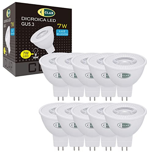 CLAR - Lampadina LED GU5.3 7W, Faretto 12V LED, Faretti LED GU5.3, Luce Naturale 4000K (Pack 10)