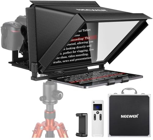 NEEWER X12 Teleprompter aus Aluminiumlegierung mit RT-110 Fernbedienung und App Steuerung,kompatibel mit iPad, iOS/Android Tablet, Smartphone, DSLR Kamera, komplette Metallkonstruktion mit Tragetasche