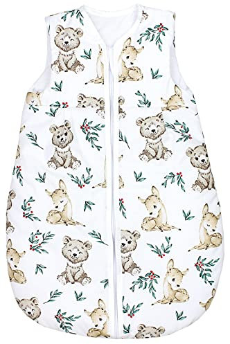 TupTam Schlafsack Baby - Wärmender Ganzjahresschlafsack 2.5 TOG, OEKO-TEX, Ärmellos, Farbe: Bären/Rehe/Braun/Grün, Größe: 56-62
