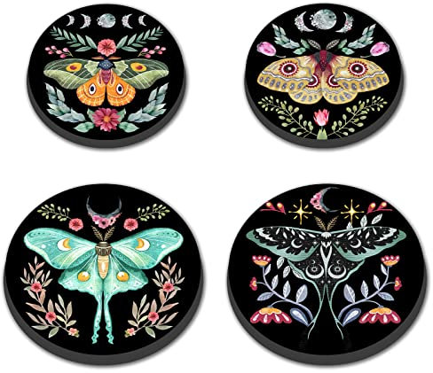 Butterfly and Flowers Round Metal Hob Covers 4-Piece Stove Plate Cooker Hob Covers for Electric Cookers Top Burner Gas Range Oven Protector Kitchen Tools Accessories Modern Cooktop Kitchen Decor