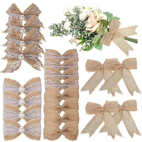 Artibetter 20-Teiliges Sackleinen-Schleifen-Set Sackleinen-Schleifen Spitze Jute-Schleifen Vorgebundene Geschenk-Schleifen Für Weihnachtsbaum Vintage-Hochzeit Party Geschenk-Dekoration
