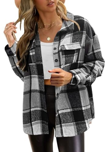 Zeagoo Chaqueta de camisa para mujer Chaqueta a cuadros de manga larga Shacket Abrigo de franela Camisa blusa con botones
