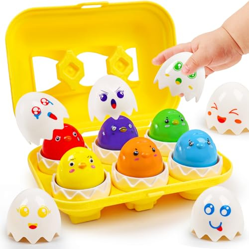 NAODONGLI Egg Toys,Montessori Geometric Eggs Early Preschool Educational Learning Fine Motor Skills Color Sorting Satcking Travel Bingo Puzzle Matching Games for Kids Boys Girls