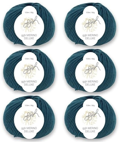 ggh Merino Deluxe - 300g Set (6x50g) - 100% Merinowolle Extrafine zum Stricken in vielen Farben - Farbe 017 - Jägergrün