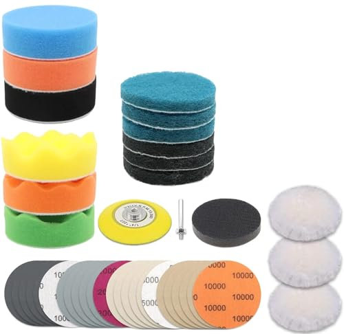 NEFLUM Kit De Restauración De Faros De Coche, Discos De Lijado De Pulido De 3 Pulgadas Con Pulidor Automotriz, Esponja Para Fregar Y Pulir, Almohadilla De Interfaz Suave