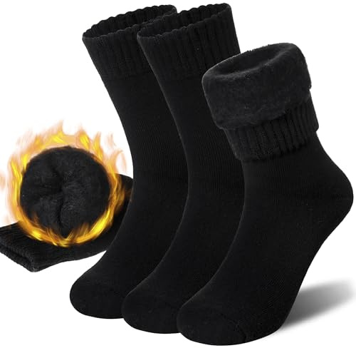 AMENLAN Women Heated Socks Ski Winter Thermal Hiking Snowboarding Thick Boot Insulated Socks 3 Pairs (3 Pairs Black)