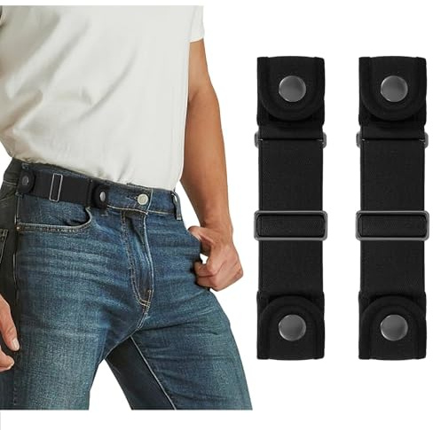 VONMELLI No Buckle Belts for Men Women, 2 Pack Buckless Stretchy Side Belts Adjustable Invisible Belt for Jeans Pants