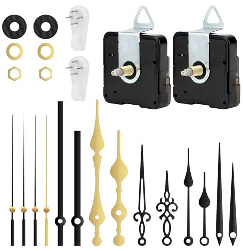 2 Stück Uhrwerk für Wanduhr, Lautlos Quarz Uhrwerk zum Selbsteinbau mit 5 Sätzen Uhrzeigern, Uhrwerk Mechanismus Ersatzteile für DIY Wanduhr Reparatur - 20mm Welle