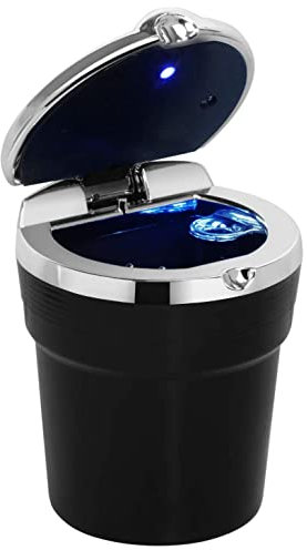 Losueeun Car Ash Cup with Lid - Portable Car Ash Cup Self-Extinguishing - Made of Fireproof Plastic, Black