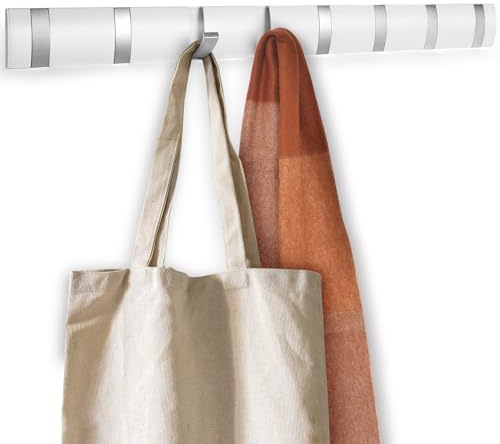 flintronic 8 Garderobenhaken, Moderne Platzsparende Garderobenleiste Umklappbaren, Wandgarderobe Weiß, Wandhaken Selbstklebend & Schrauben, Hakenleiste Kleiderhaken für Jacken Schals Handtaschen