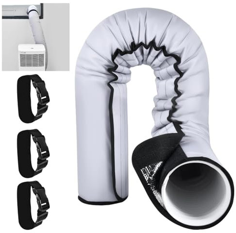 YoleShy Manchon d'isolation portable pour tuyau de climatisation épais pour tuyaux d'échappement de 12,7 cm et 15 cm de diamètre, installation facile, enveloppe d'isolation avec 3 bandes à boucle