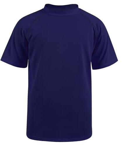 BSBUY Kinder UPF50+ Schutz Rashguard Jungen Blauer Schwimmshirt mit Stehkragen UV Shirt Unisex Beach Badeshirt Wassersport Top Schnelltrocknend Atmungsaktiv Tshirt Schwimmanzug Surfen (Marineblau,140)