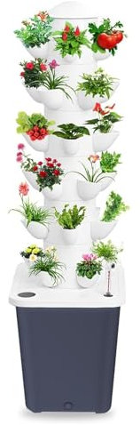 WNGJZZYC 1 Système de Tour de Culture Hydroponique, avec Réservoir de 10L, Tour Hydroponique à 6 Niveaux et 30 Trous, Hydroponie Kit Complet, pour la Maison, la Cuisine et Le Bureau(Gray)