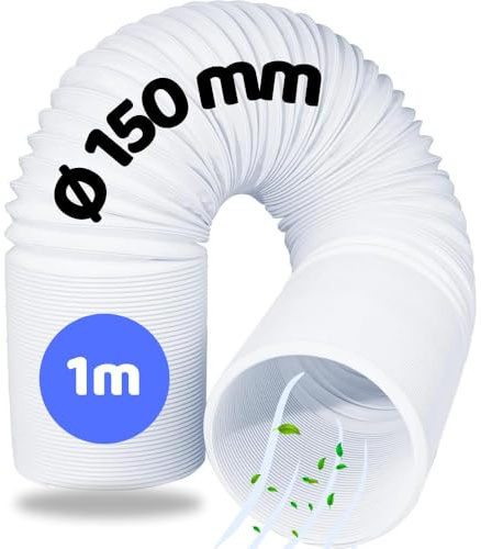 Home Melody Tubo de Escape 150 mm 1 m – PVC Flexible para Aire Acondicionado Portátil, Secadora, Campana Extractora, Extensión