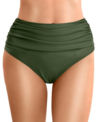 QIUhhpuy Maillot De Bain Taille Haute pour Femme Élégant Bikini Taille Haute Ruched Bikini Slips Couleur Unie Triangle Short de Bain Amincissant Gainant Ventre Plat