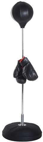 HOMCOM Punching Ball da Terra per Adulti, Sacco da Boxe da Terra con Base Riempibile, Pompa ad Aria e Guantoni, Altezza Regolabile da 126-144 cm, Speed Bag per Home Gym Casa e Palestra, Nero