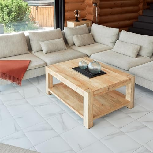 𝐍𝐎𝐕𝐄𝐂𝐑𝐀𝐅𝐓𝐎 Square Self Adhesive Vinyl Floor Tiles - 34 Pack / 76.42 ft² (7.1m²) Peel and Stick Floor Tiles Size 18”x18” (45.72x45.72 cm) Waterproof Kitchen White Marble Vinyl Flooring