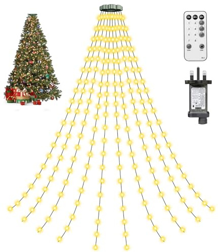 ULIGHTOWN Christmas Tree Lights with Ring, 2M X10 Strands 200 LEDs Warm White Xmas Lights, Waterproof/Remote Control/Timer/Indoor/Outdoor Fairy Lights for 5-8fFT Christmas Tree Decor