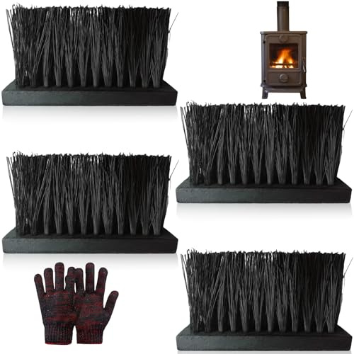 Juego de cepillos de chimenea de alta calidad, escoba de repuesto para utensilios de chimenea con cerdas de fibra de coco de 60 mm, cepillo de limpieza con guantes, escoba de horno para limpieza de