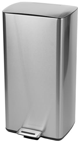 Nyxi 30L Kitchen Bin, Pedal Bin, Rubbish Bin with Soft-Close Lid & Inner Bucket, Stainless Steel, Silver – Durable, Easy to Use, with Foot Pedal, Ideal for Home & Office Use