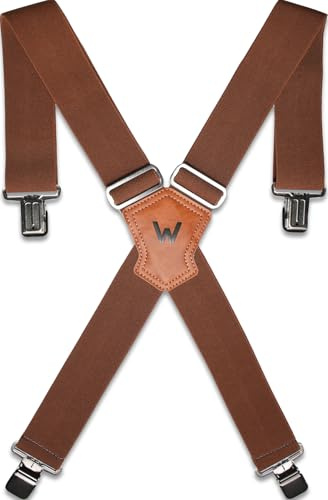 WELKINLAND 2Inch-Wide Work Suspender, Brown-Elastic Suspenders for Pants, Heavy-Duty Work Suspenders for Men, Clip-on Suspenders for Men, Man Suspender 2 Inch Wide for Jeans