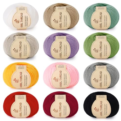 Aeelike 12 Pack Multi Coloured Double Knitting Yarn Acrylic Wool Crochet Yarn - 600g 4Ply Soft Knitting Wool for Baby Blanket, Socks, Bags, Scarf, Hats, Clothes, Shawls