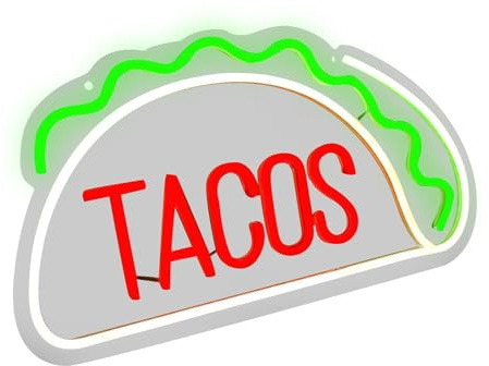 FashionCha Letrero Luminoso Rótulo de Comida Luz de Neón Lámpara Decorativa de Pared Hecho de PP Ligero Alimentado Por USB Adecuado para Cocina Bar Y Cafetería, Tacos