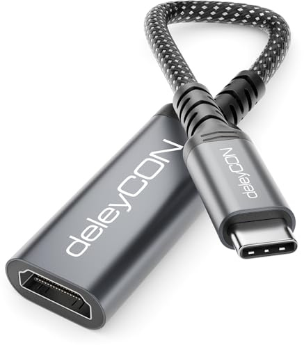 deleyCON Cavo Adattatore USB‑C a HDMI 4K UHD 60Hz (Alluminio, Intrecciato) - per Monitor/TV/Proiettore HDMI - Compatibile con Thunderbolt 3/4, iPhone 17/16/15, MacBook, iPad Pro/Air, Galaxy S25/S24