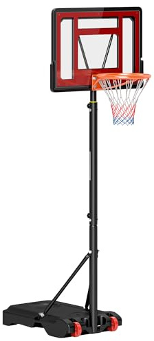 HOMCOM Panier de Basket extérieur Hauteur réglable 160–210 cm Panier de Basket sur Pied à roulettes avec Base Stable remplissable d'eau ou de Sable pour Juniors et Adultes, Noir