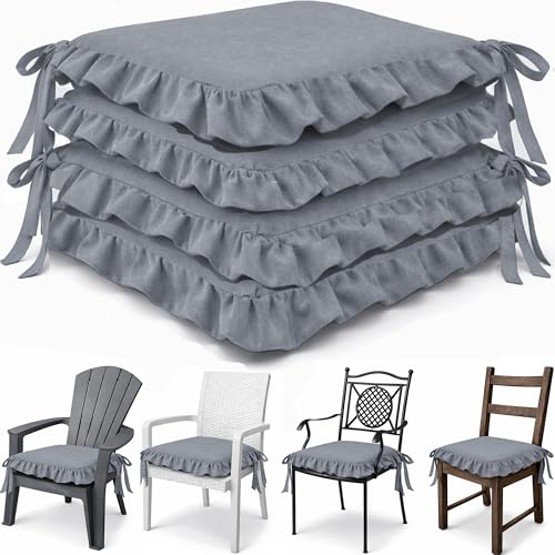 HAND Set 4 Cuscini per Sedie con Lacci Antiscivolo, Sfoderabili, Imbottitura Inclusa, Dimensioni con bordi 45x45 cm, Adatto per Cucina, Interni ed Esterno (Antracite)