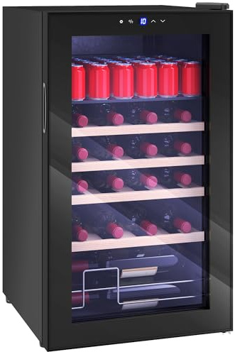HOMCOM Cantinetta Vino Refrigerata 16 Bottiglie 63L Cantina Vino Silenziosa Temperatura Regolabile 5-18℃ Frigo Vino Bar con Vetro Anti UV, Ripiani, Compressore, Display Touch, Luci LED, Classe G