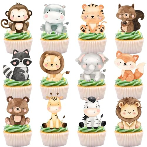 12Piezas Decoración Para Tartas De Animales De La Selva, Cake Topper Animales, Adornos Para Cupcakes Con Motivos Safari, Incluye Mono, Elefante Y León, Baby Shower